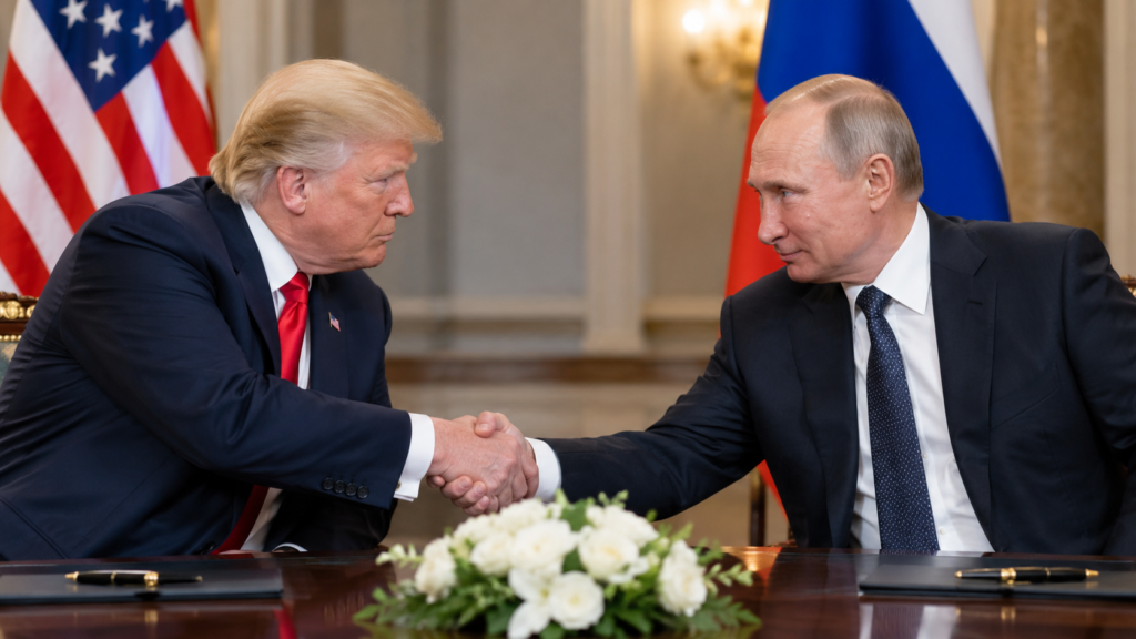 Trump and Putin in a diplomatic discussion about a potential deal