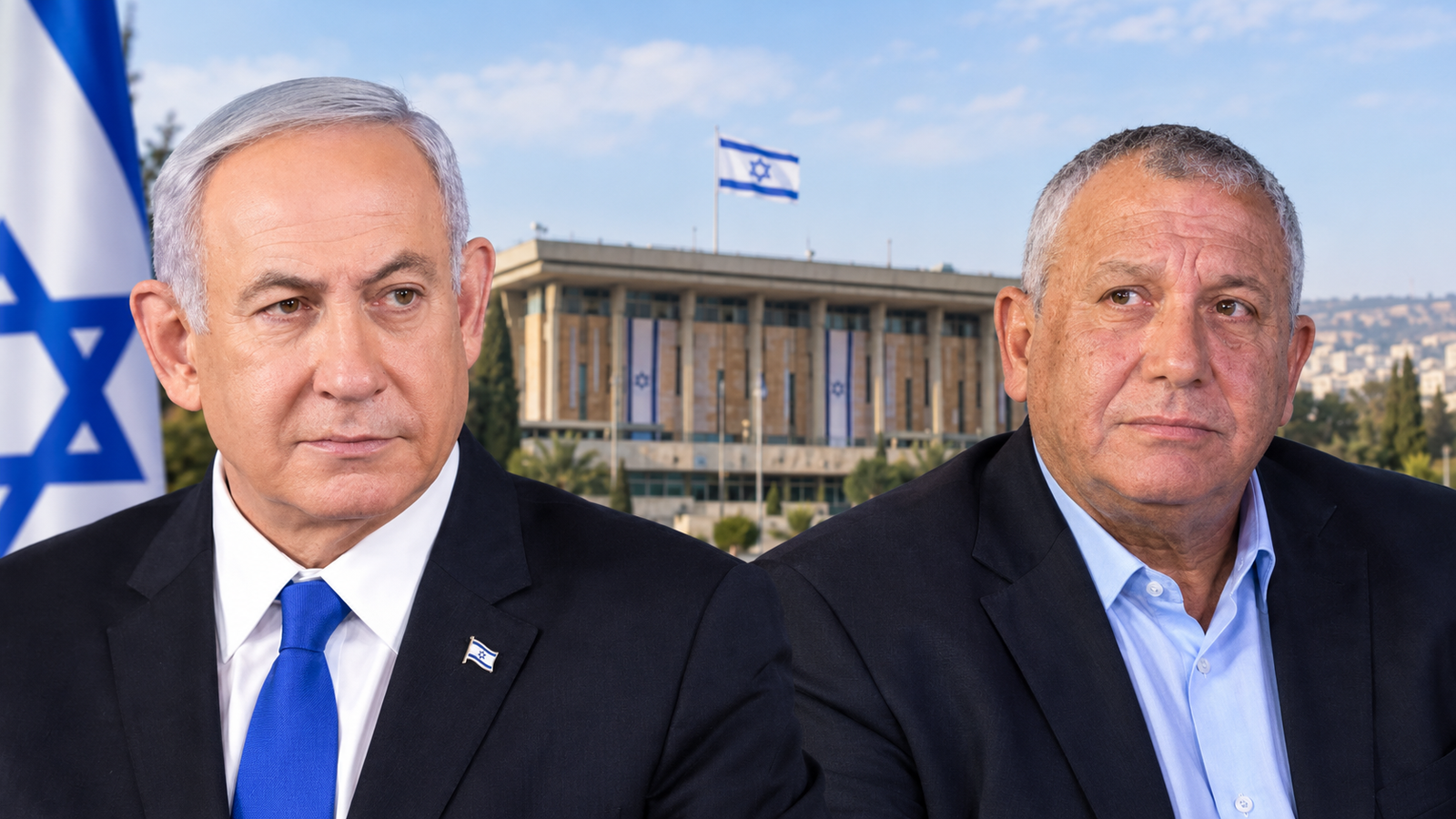 Israel election 2026 illustration featuring Netanyahu and Eisenkot