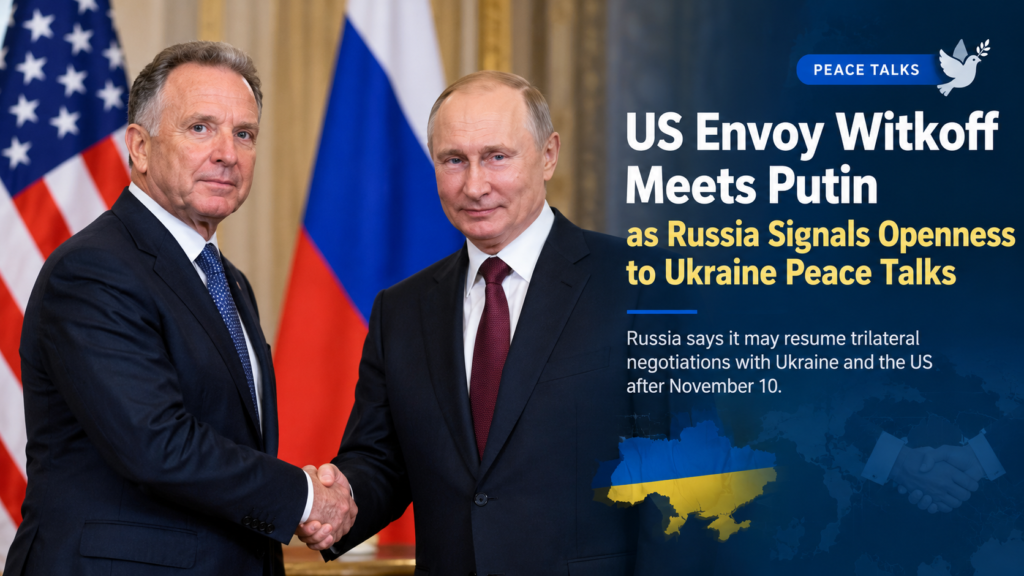 Steve Witkoff and Vladimir Putin in a news graphic about Ukraine peace talks.